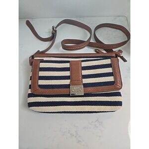 CHAPS Buy Ralph Lauren Crossbody  Bag Purse Striped Navy Cream Canvas Leather
